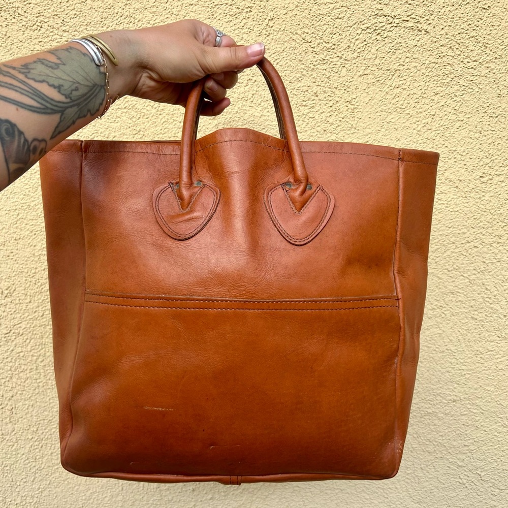 Rare Vintage LL Bean 70s Leather Carryall Bag Tote - Picture 2 of 14